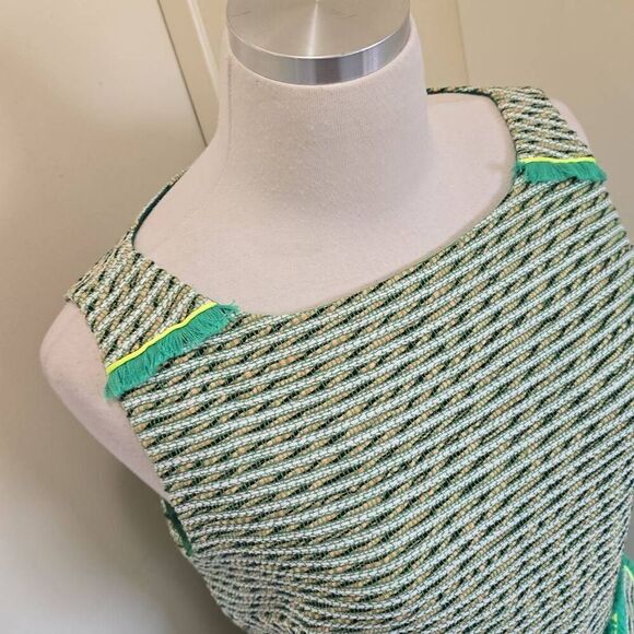 J.Crew Re-Imagined GreenTweed Sheath Dress w/ Neon & Fringe Trim, EUC, Sz. 6 - Picture 1 of 11
